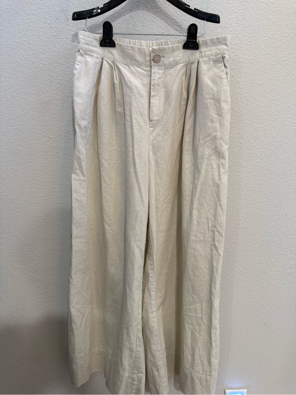 Jason Wu Womens Wide Leg Linen Blend Pants Size M Beige Lagenlook Shimmery Boho